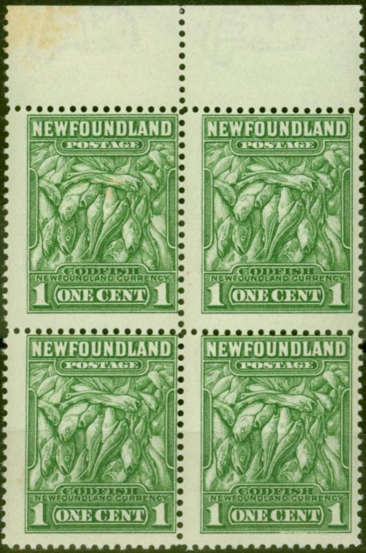 Newfoundland 1932 1c Green SG209b Line P.13 Fine MNH Block of 4