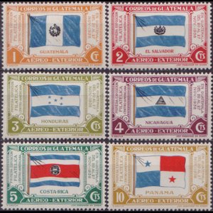 GUATEMALA 1938 - Scott# C99a-f Natl.Flags Set of 6 NH one folded