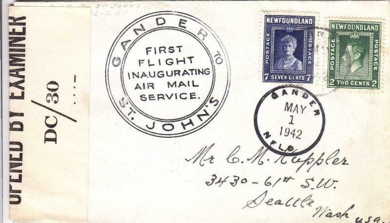 1942, 1st Flt., Gander to St. John's, Newfoundland, See Remark (C4020)