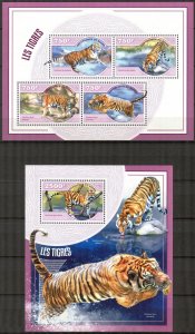 Niger 2014 Wild Cats Tigers Sheet + S/S MNH