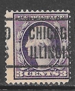 USA 376: 3c Washington, Chicago precancel, used, AVG