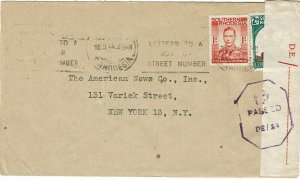 Southern Rhodesia 1944 Bulawayo cancel on cover to the U.S., censored