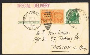 1913 postal card ux27 With postage stamp special delivery stamps 1925 15 cent de