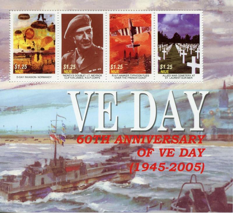 Niue 2005 MNH WWII WW2 VE Day D-Day RAF Hawker Typhoon 4v M/S Aviation Stamps