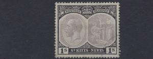 ST KITTS  1920 - 22  S G 31  1/-   GREY & BLACK   USED