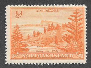 Norfolk Island Scott 1 MNHOG - 1947 1/2p View of Ball Bay - SCV $1.35