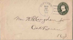 United States Rhode Island Oak Lawn 1913 4b-bar  1871-1958  Postal Stationery...