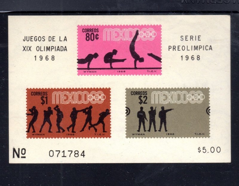 MEXICO #995a 1967 OLYMPICS MINT VF NH O.G S/S3 IMPERF.