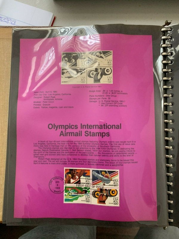 USPS Souvenir Page Scott, 1983 40c Olympics international airmail stamps