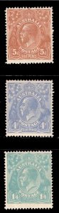 MOMEN: AUSTRALIA SG #23,65,66 1915-22 MINT OG NH CAT. £190++ LOT #66720