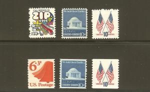 US Scott # 1509, 1510, 1511, 1518, 1519,& 1520 / 1973 - 1974 Reg Issues MNH