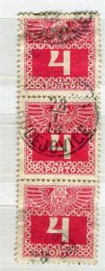 AUSTRIA; 1908 early Postage Due issue fine used STRIP of 4h. value