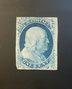 *US Stamp Scott #9, used, sound stamp with nearly 4 full margins