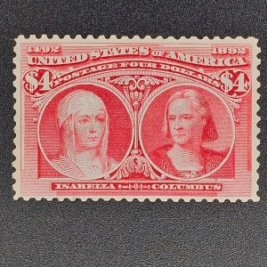 244 $4.00 Crimson Columbian Exposition Issue Mint OG. disturbed thin center