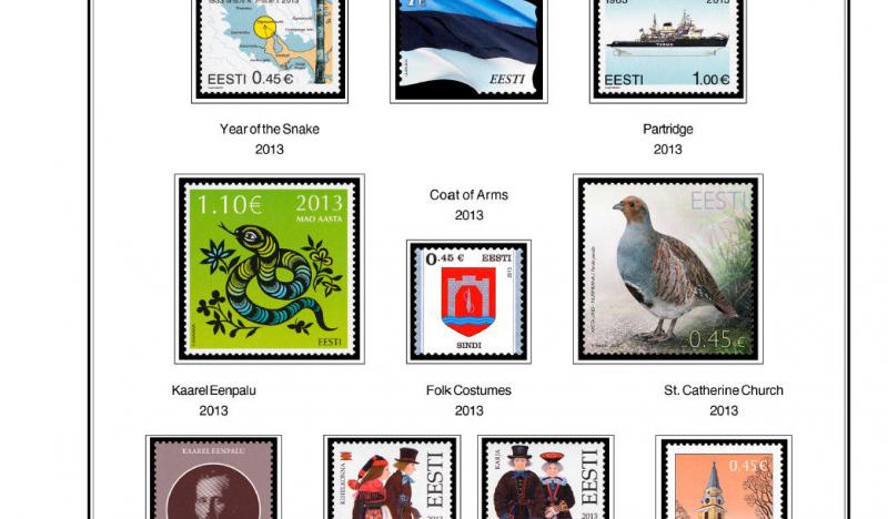 COLOR PRINTED ESTONIA 1918-2010 + 2011-2018 STAMP ALBUM PAGES (103 ill. pages)