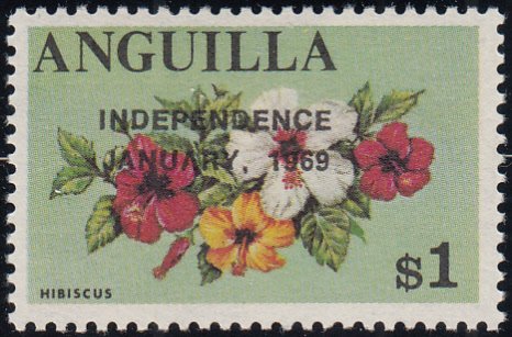 Anguilla 1969 MNH Sc #65 Overprint on $1 Hibiscus Variety