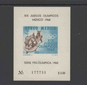 MEXICO #C311a 1965 OLYMPIC GAMES IMOERF. MINT VF NH O.G S/S