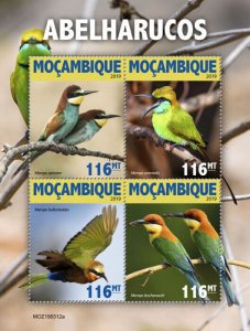 Mozambique 2019 MNH Birds on Stamps Bee-Eaters European Bee-Eater 4v M/S