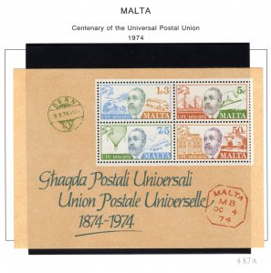 487a Malta, MNH Centenary of the UPU, Souvenir Sheet, 1974