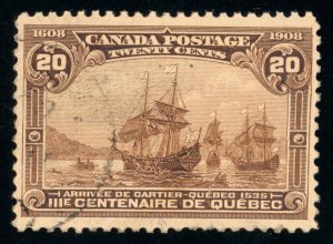 Canada Scott 103 Used 20c Yellow Brown 1908 Quebec Tercent Lot T679  bhmstamps