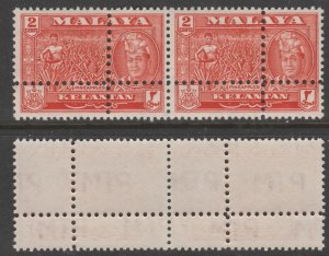 MALAYA - KELANTAN 1961 Pineapples 2c horiz pair with DOUBLE PERFORATIONS