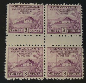 US Stamps SC# 753 - 3C Washington's HQ Gutter Block of 4 - NGAI  - SCV = 15.00