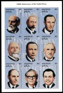 Maldives 1996 - Nobel Prize - Sheet of 9 IMPERF Stamps - Scott #2114 - MNH