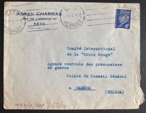 1943 Sete France Censored Commercial Cover To Red Cross Geneva Switzerland