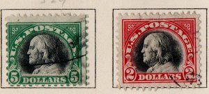 US #524 and 547, F/VF used, light cancels, super nice pair of dollar values, ...