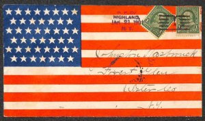 USA #279 STAMPS SPANISH AMERICAN WAR CUBA HIGHLAND NEW YORK RFD FLAG COVER 1901