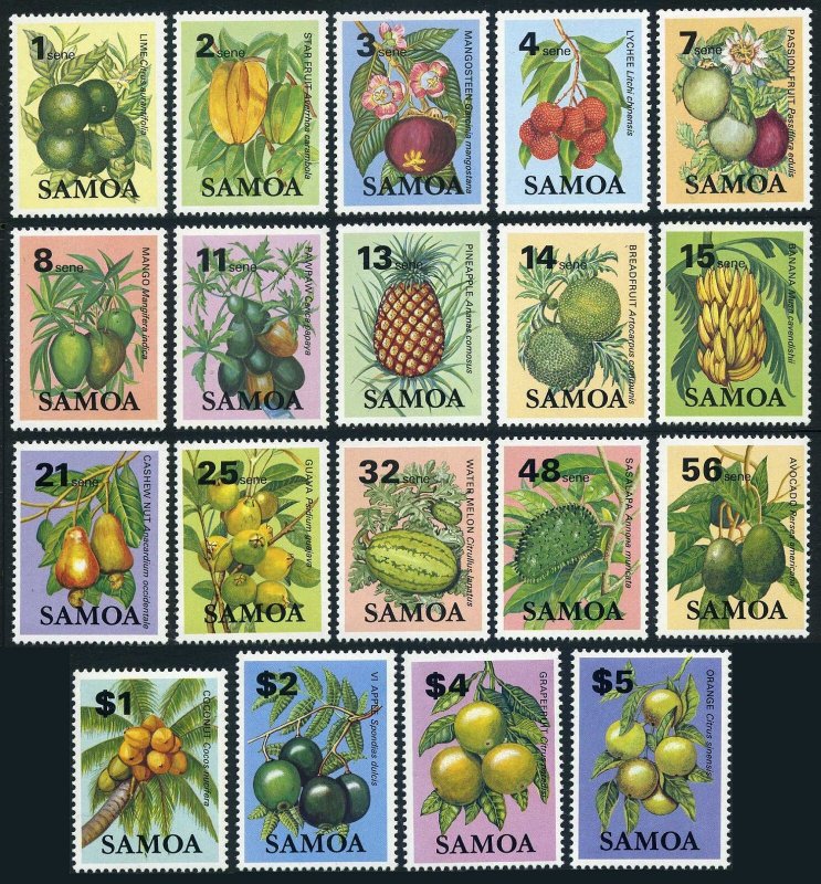 Samoa 600-618, MNH. Mi 516-534. Local fruits 1983-1984. Limes, Star fruit, Mango