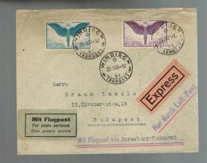 1924 Windisch Switzerland First Flight Cover FFC to Budapest Hungary # C10 C12