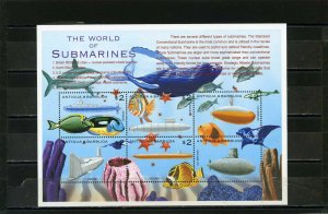 ANTIGUA & BARBUDA 2000 FISH & MARINE LIFE/SUBMARINES SHEET OF 6 STAMPS MNH