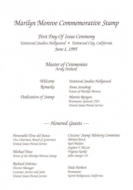 USPS 1st Day Ceremony Program #2967 Marilyn Monroe Univeral Studios Sealed 1995