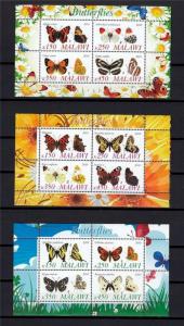 Butterflies 2010 MNH MALAWI Insects Animals Mots 3x Mini Sheets #A2035