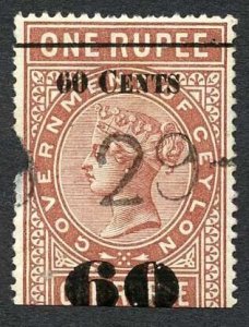 Ceylon SGT76 60c on 1r Red-brown Revenue Used