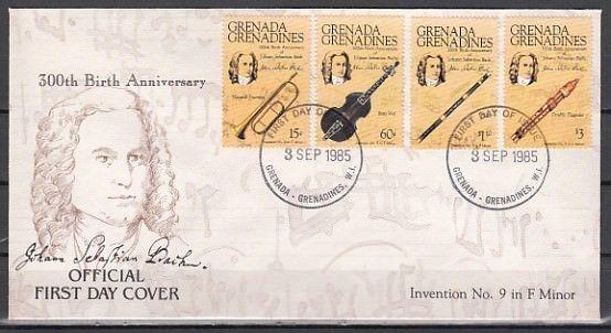 Grenada, Gr., Scott cat. 699-702. Composer Bach issue on a First day cover.