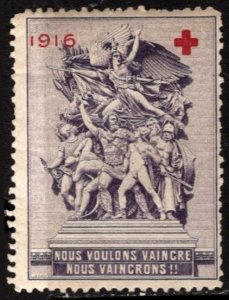 1916 WW I France Propaganda Charity Stamp Red Cross We Want To Win, We Will Win