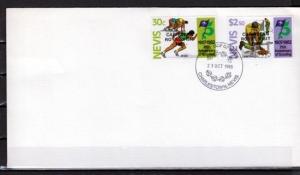 Nevis, Scott cat. 447 & 455. Royal Visit o/p on Scout issue. First day cover.