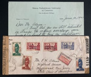 1941 Kribi French Cameroon Dual Censored Missionary Cover To Maplewood Usa B#14