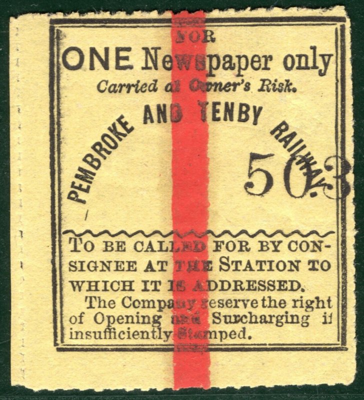 GB Wales P&TR RAILWAY 1 Newspaper Stamp PEMBROKE & TENBY Mint MNG BROWN108