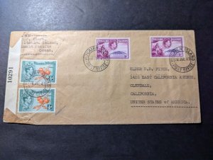 1943 Censored WWII British Pitcairn Islands Cover GPO to Glendale CA USA