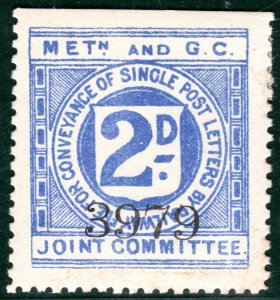 GB METROPOLITAN & GCJC RAILWAY KEVII Letter Stamp 2d Blue (1907) Mint MM LIME108