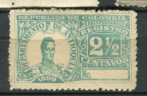 COLOMBIA; 1899 classic REGISTRO issue Mint hinged 2.5c value