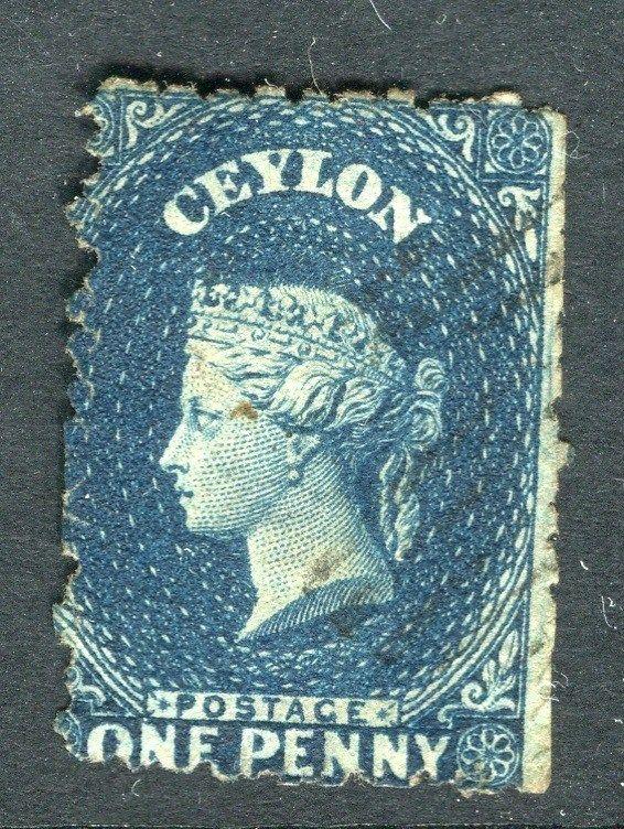 CEYLON;  1861 early classic Wmk. Star issue used 1d. value
