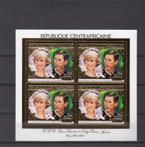 Central African 1981 Sc#C253A  Royal Wedding Diana-Charles Block of 4 Gold MNH