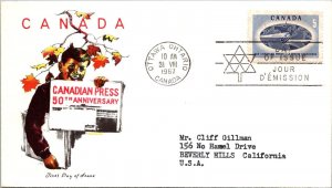 Canada 1967 FDC - Canadian Press 50th Anniversary - Ottawa, Ont - J3935