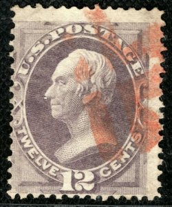 USA Stamp Scott.151 12c Dull Violet CLAY (1870) Used RED CANCEL c$220+ BLACK131