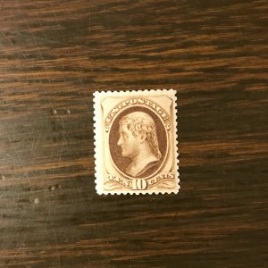 US SC 187 10¢ Jefferson Unused, (w/o sec.mark), Re-Gummed, Hing Mark, VF/XF