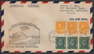 1939 Canada First Flight Airmail Service 301ah Lethbridge - Montreal COILS